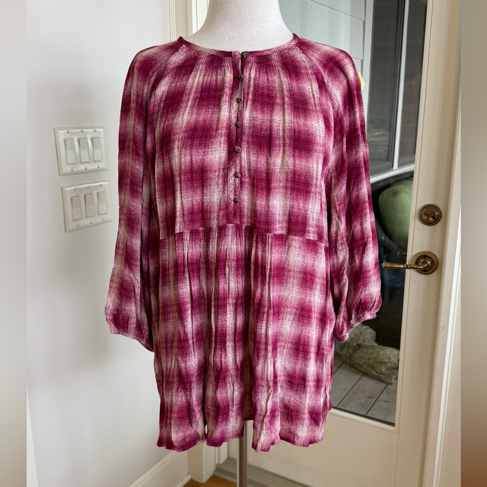 Maeve Pink Plaid Button-Down Tunic